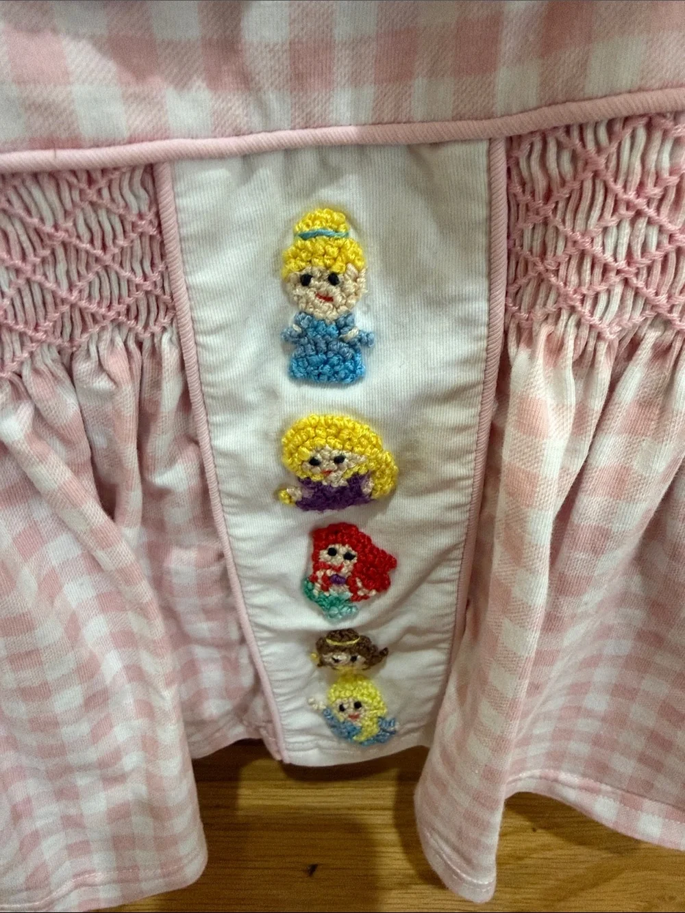 Pink Gingham Smocked Baby Matching Set with French knot Disney princesses